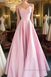 Pink A Line Sweetheart Satin Long party Dress Semi Formal Prom Dresses Elegant Evening Dresses Custom Size
